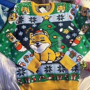 Geeknet Shiba Inu Green Dodge Christmas Holiday Sweater